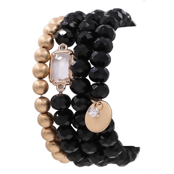 Lot Of 18 NWT All That Sparkles Black 4 Strand Stretch Bracelets Bead Coin Charm - Picture 2 of 6